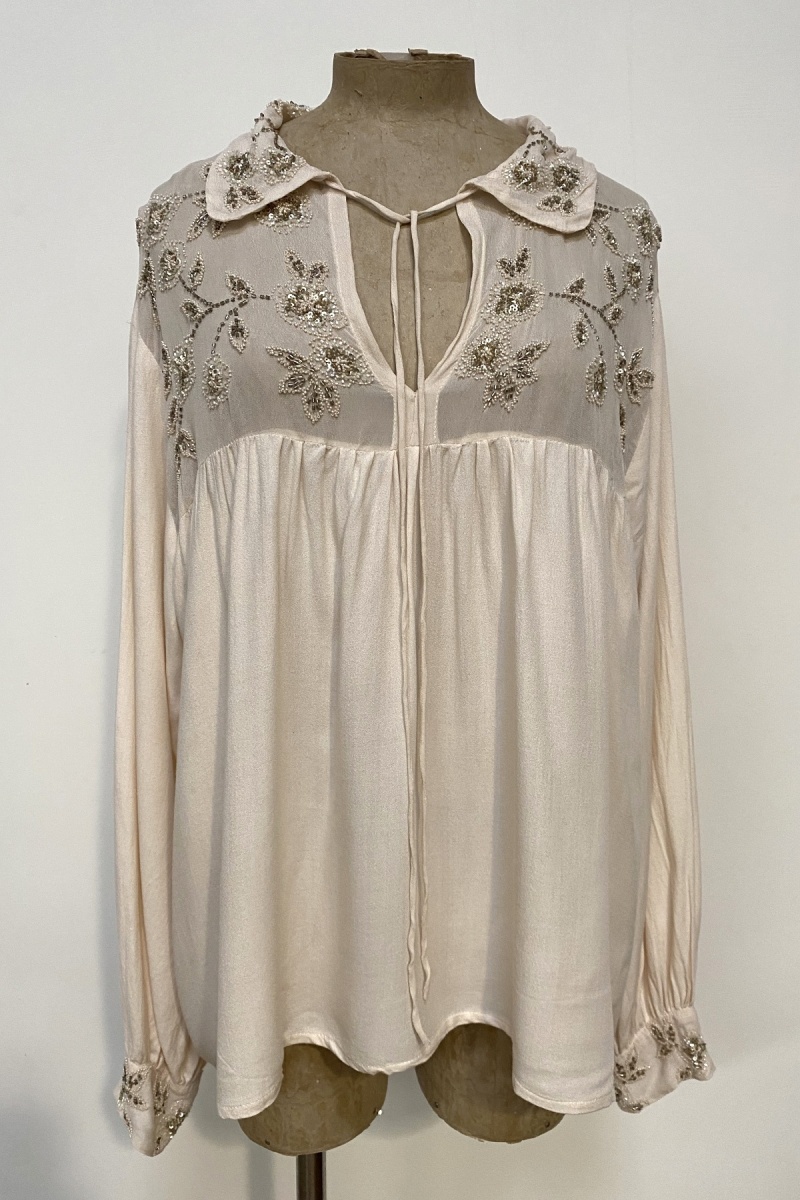 MARLING ecru embroidered blouse long sleeves - Charlie Joe